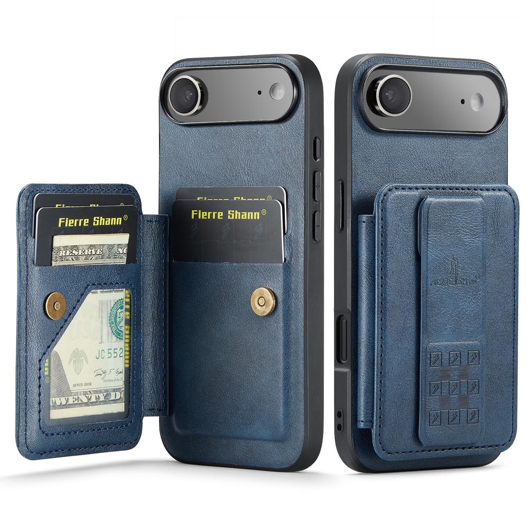 FIERRE SHANN 024 For iPhone Air Case Card Holder Kickstand Waxy Texture Leather + TPU Phone Cover