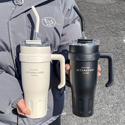 Wasserbecher mit großem Fassungsvermögen, 38,55 oz Auto-Isolierbecher, einfacher Büro-Strohhalmbecher, Edelstahl-Eisbecher