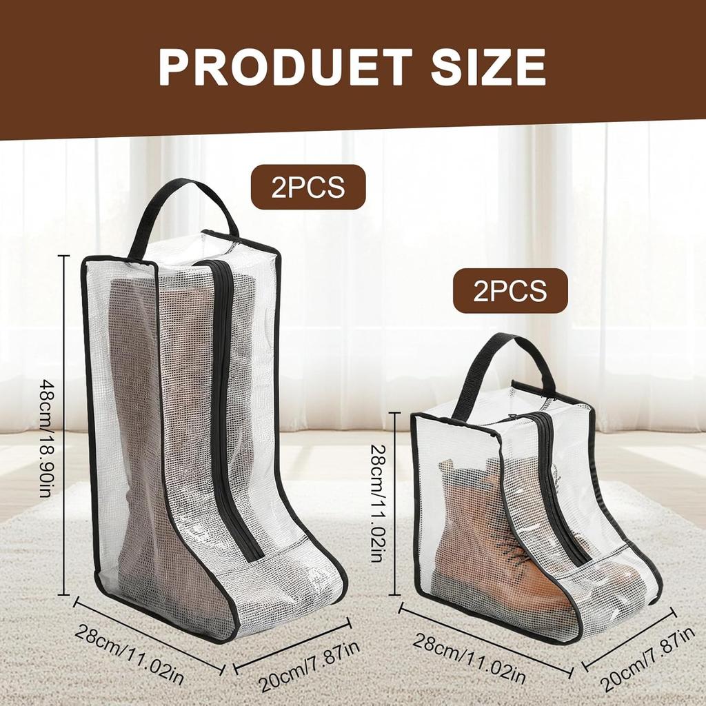 Portable Boots Storage, Tall Boots Storage Short Boots Protector Bag, Shoe Dust Bags,Shoe Sleeves for Travel,Clear Packing Organizers for Men & Women