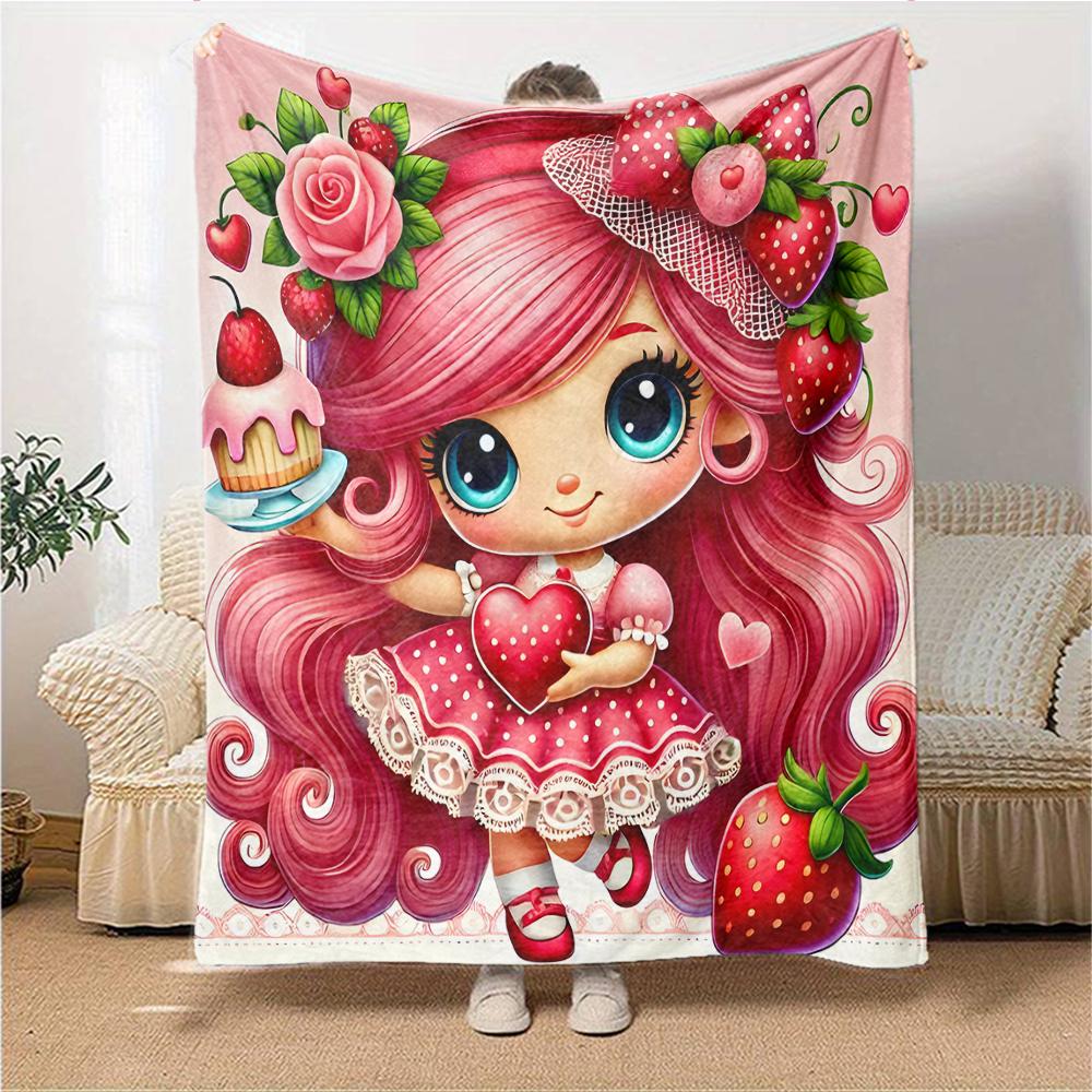 1Pc Strawberry Shortcake Garden Blanket For Couch Bed Plush Cozy Fuzzy Blanket Super Soft Warm Blankets For Fall And Winter 0918255
