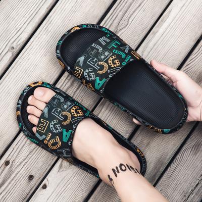 One-word Drag Men Wear Beach Slippers Outside In Summer Men's Indoor Home Bathing Non-slip Soft Bottom Sports Sandals Large Size 45