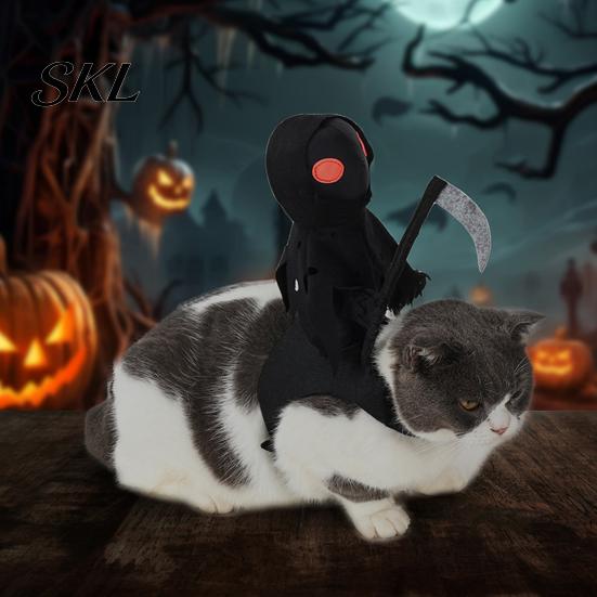 Funny Animal Party Outfit Dog Halloween Costume, Grim Reaper Rider 3D Cosplay Outfit, Unique Pet Holiday Apparel for Small Medium And Large Cats Dogs