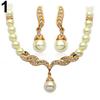 Brud Kvinnor Halsband Faux Pearl Rhinestone Charms Bröllopsörhängen Smycken Set