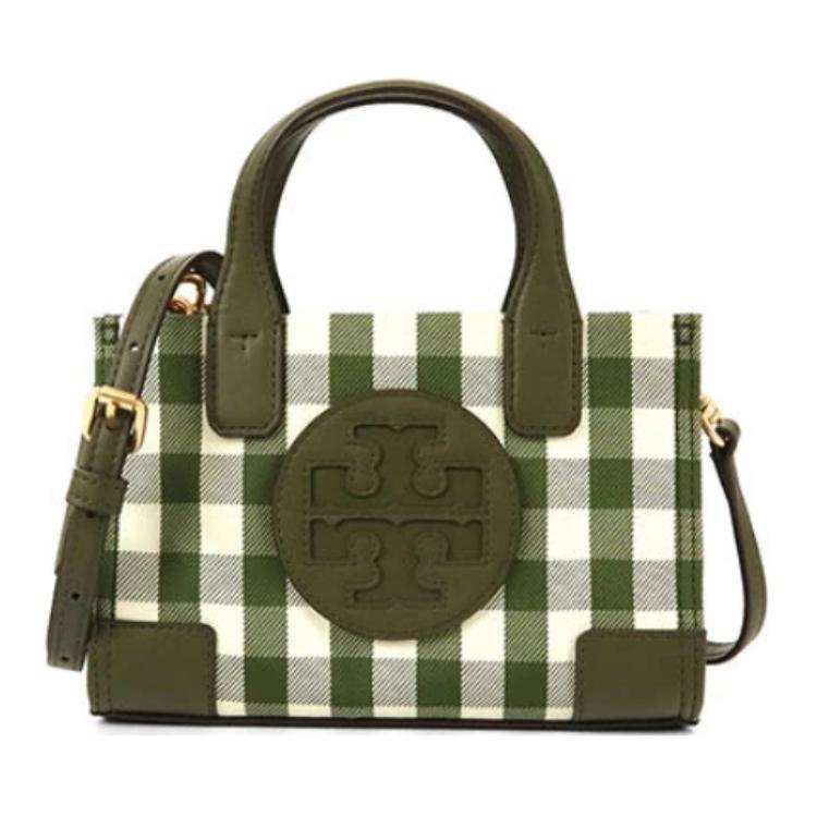 

Tory Burch Ella Series Checkered Mini Tote Bag Women Tote Olive-Green White 84371-304 Basic Set (Bag+Dust Bag)