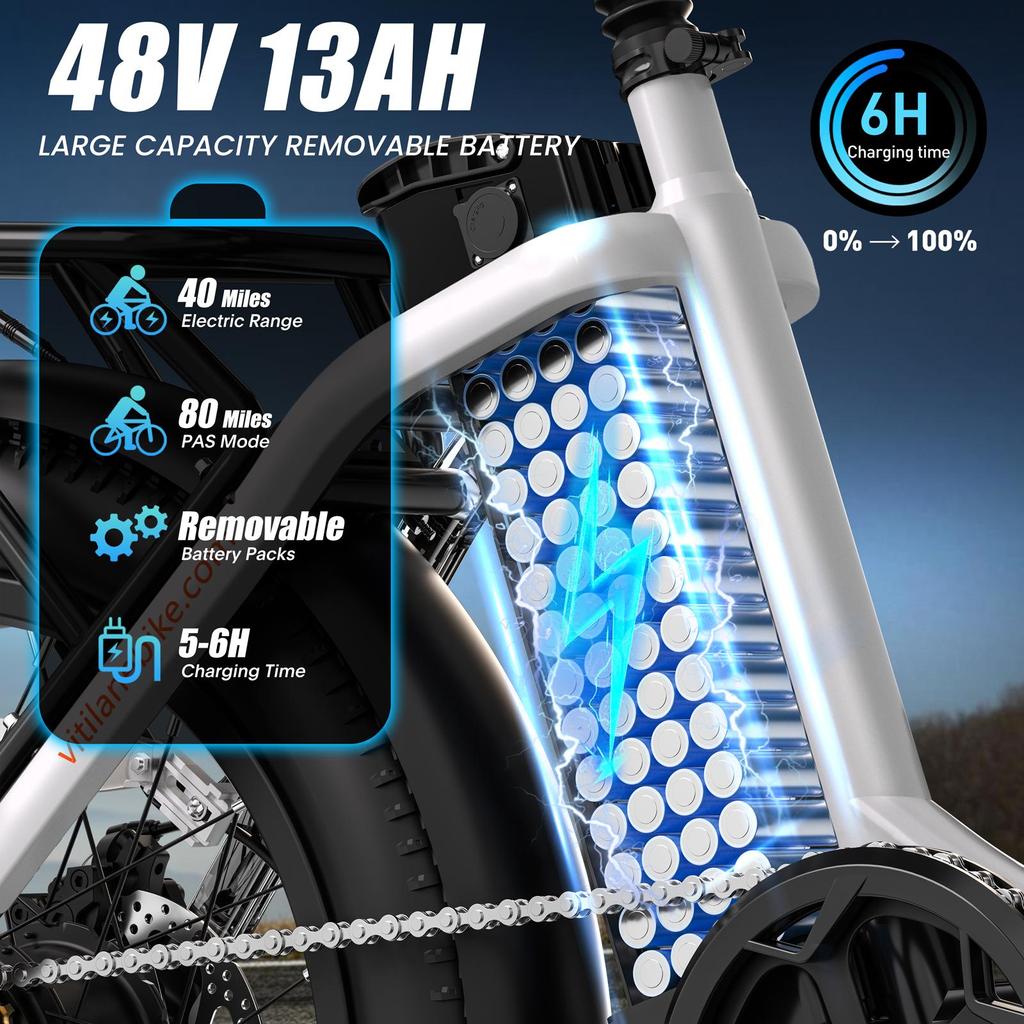 Vitilan U3 Electric Bike 750W Motor 48V 13AH Battery 20*4.0-inch Tires 45km/h Max Speed 65km Max Range Mechanical Disc Brake