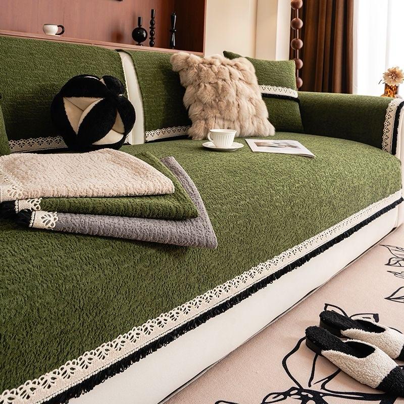 New Chenille Soft Sofa Cover With Lace For Living Room Non-Slip Sofas Towel Couch Covers L Shaped Corner Couch Seat Pad Modern