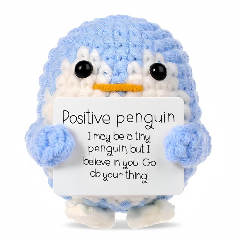 Creative Funny Handmade Crochet Emotional Support Dolls with Positive Energy Card Desktop Ornament Home Decor for Friend Gifts