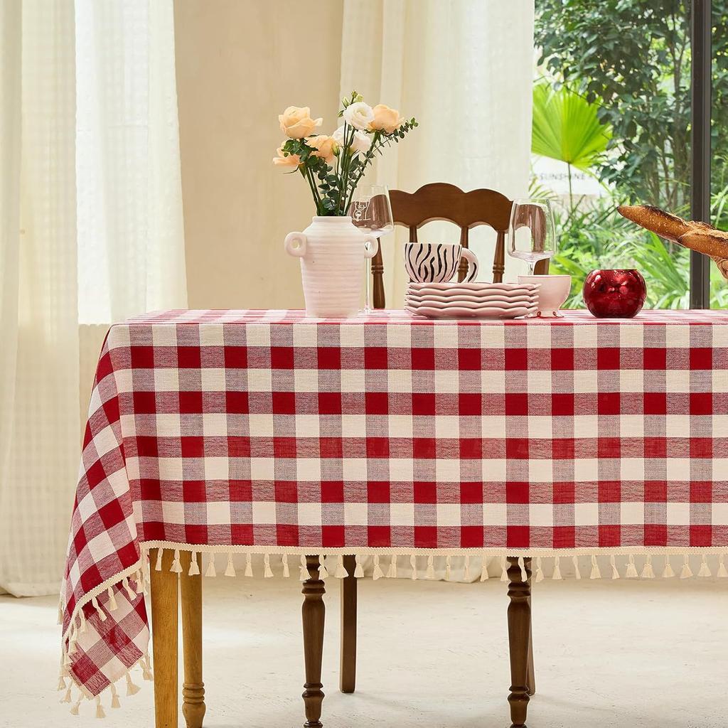 1pcs Checkered Fashion Simple Nordic Tassel Tablecloth Family Gathering Tea Table Cloth Beautiful Living Room Kitchen Dust-proof Decoration Cover