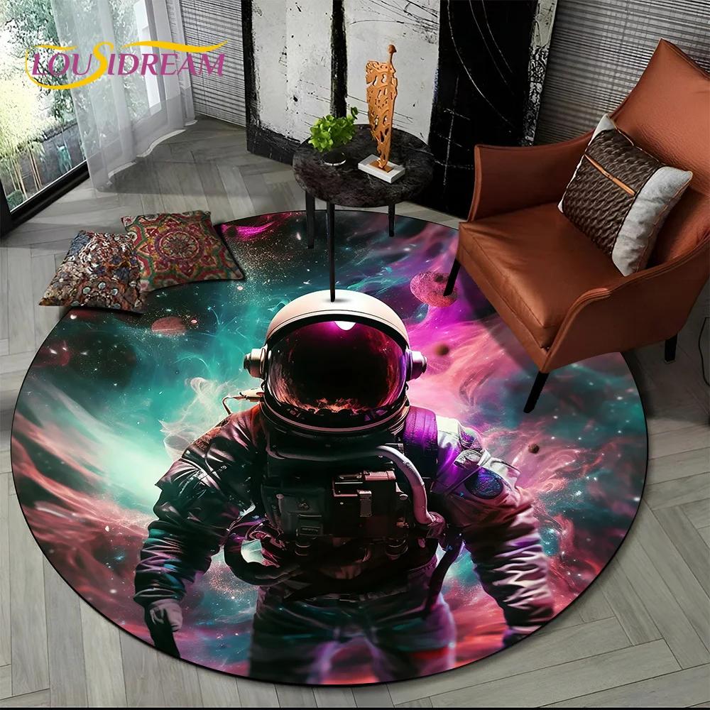Astronaut Vesmír Kosmonaut 3D Vesmír Kreslený Kulatý Oblastní Koberec Kobereček pro Obývací Pokoj Ložnici Dětský Dekor, Podložka pro Domácí Zvířata Protiskluzová