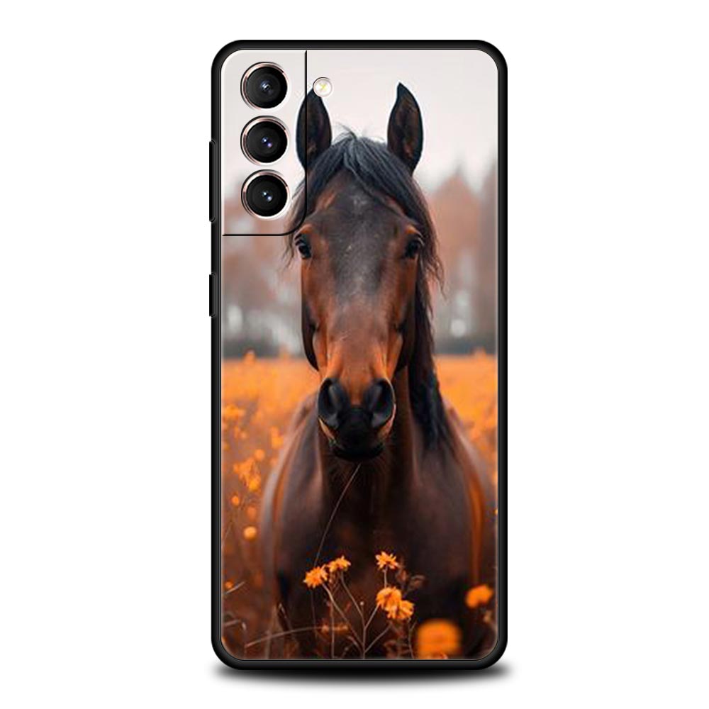 Black White Horses Galloping Phone Case For Samsung Galaxy S26 Ultra S25 Plus S24 FE S23 S22 5G S21 S20 Cover Black Soft