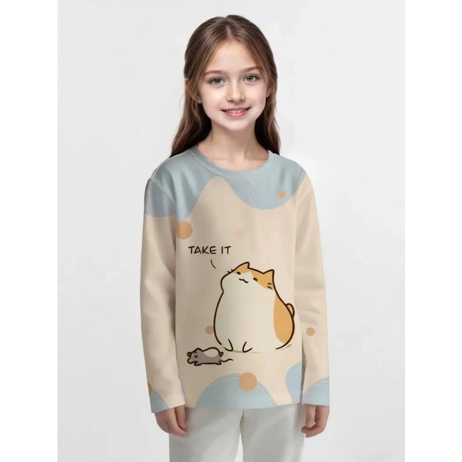 Süße Tiere 3D-Druck T-Shirt Oberteile Lässige Langarm-T-Shirts Mädchenkleidung Mode Komfort Rundhalsausschnitt Kinderkleidung