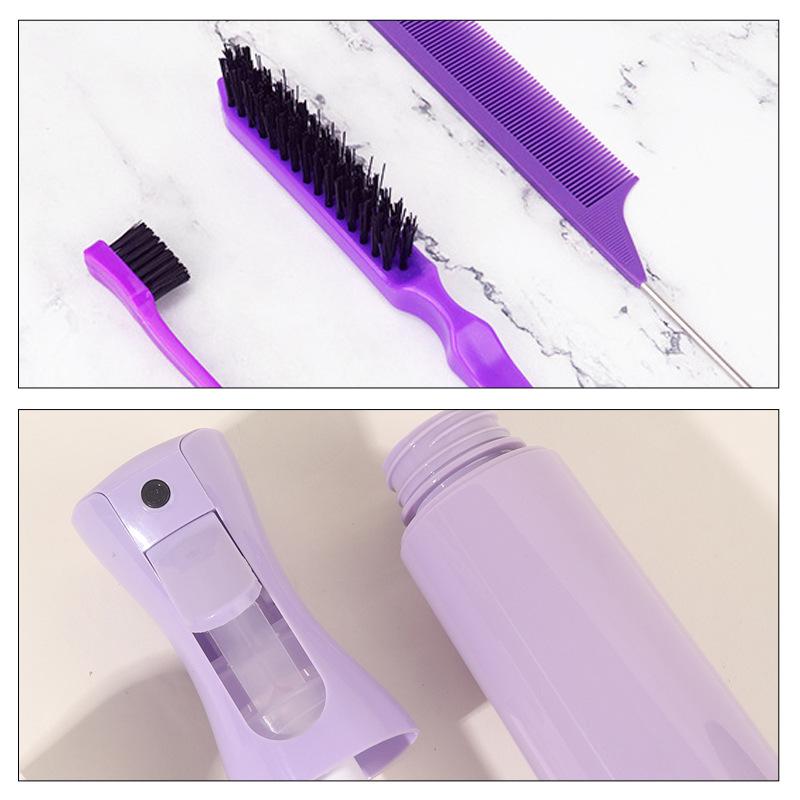6pcs/Set Comb Brush Set Hairdressing Spray Bottle Hair Braiding Loop Pointed Rat Tail Comb Edge Fixed Mouse Control Brush