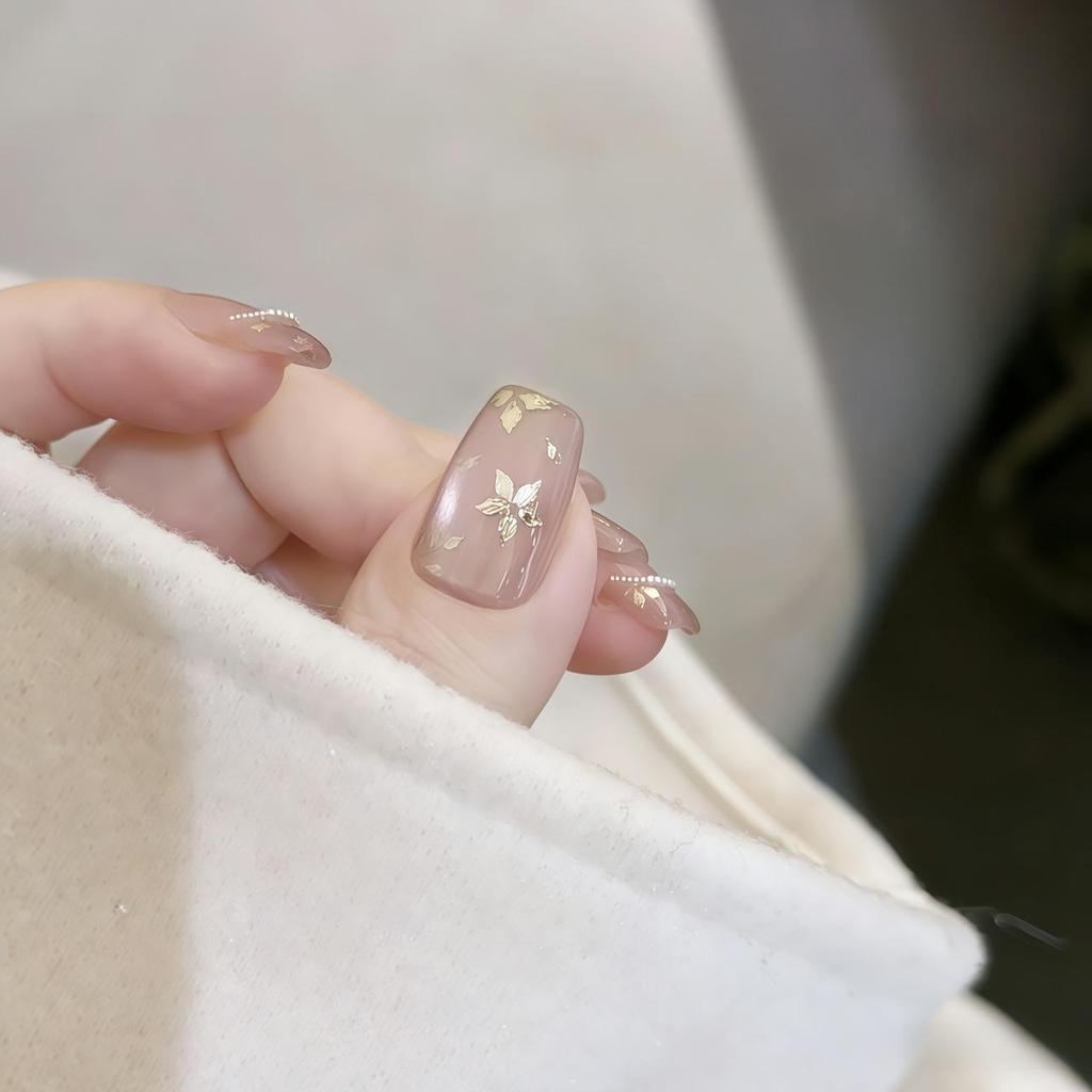 Golden Tide Petal Pearl Handmade Glass Cat's Eye Nails
