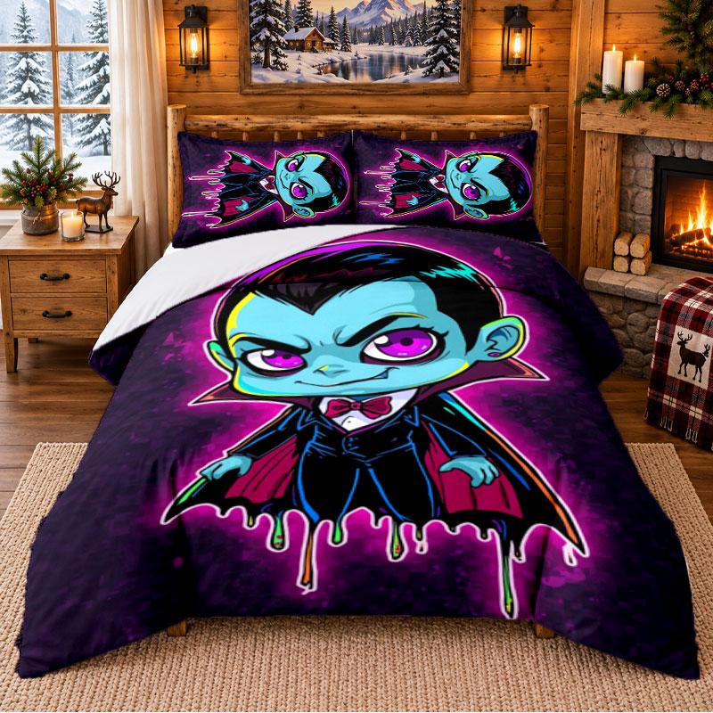 Dracula Pattern Bedding 3Pcs Set Bed Sheet And Pillowcases For Indoor Bedroom