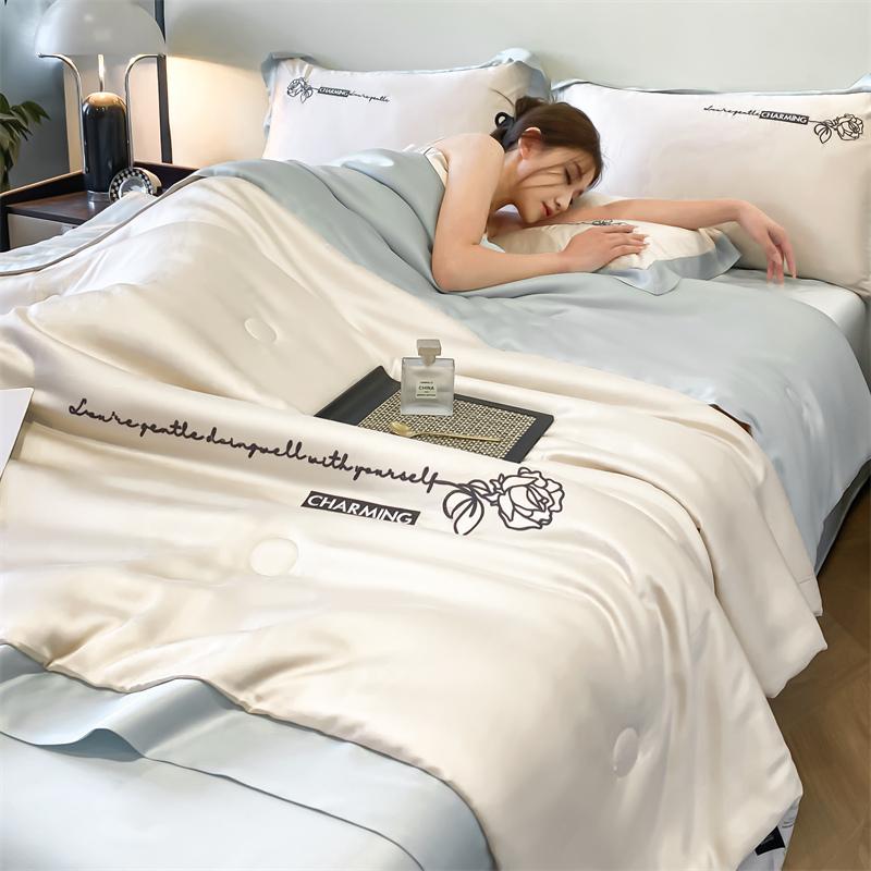1Pc Light Luxury Summer Quilt Spring Summer Quilt Quilt For Bedroom Ice Silk Cool Machine Washable Single Bed Double Bed