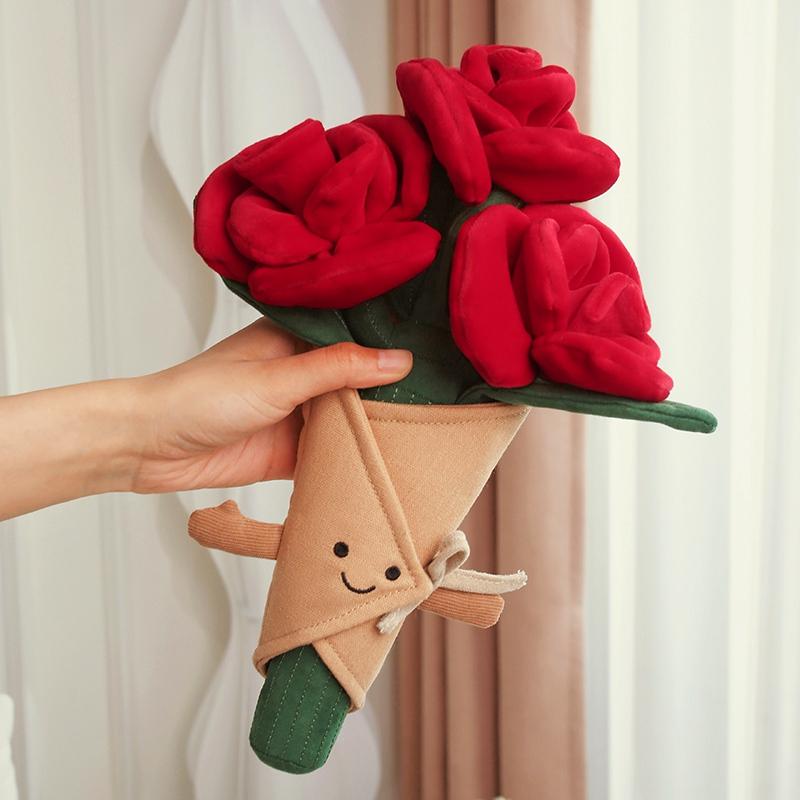 Everlasting Plush Rose Bouquet Toy With Smiley Face Soft Simulated Flower Decor Romantic Valentine‘S Day Gift For Girls Kids