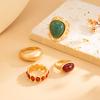 INS Hong Kong Style Retro Gemstone Open Ring Set Light Luxury Simple Irregular Ring