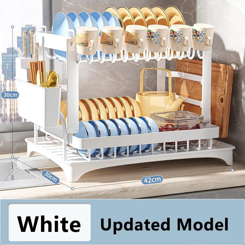 

Double-Layer Kitchen Dish and Bowl Drainer Storage Rack Household Tableware Drying Holder with Chopsticks Knife Fork Cup Stand