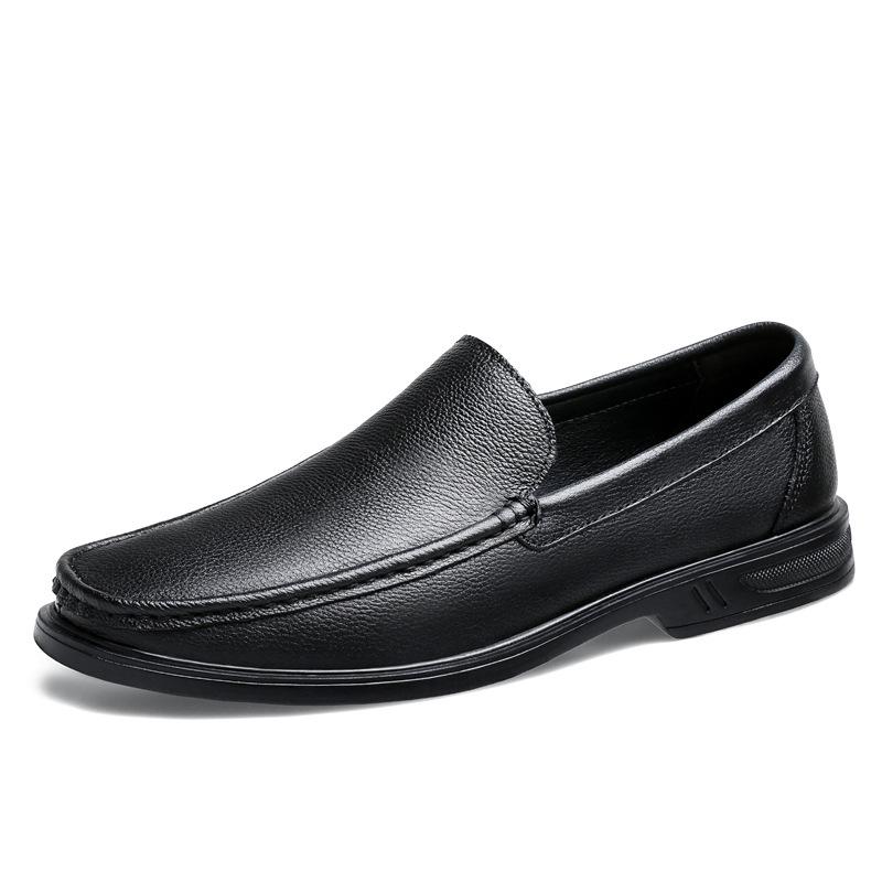 Men s Plus Size Cowhide Loafers - Slip-On Leather Business Casual Shoes 39 чёрный