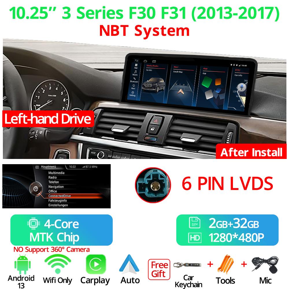 

10,25-дюймовый беспроводной Carplay автомобильный радиоприемник для BMW 3 серии F30 LHD 2016-2019 NBT EVO система Android 13 GPS мультимедийный видеоплеер FM BT белый