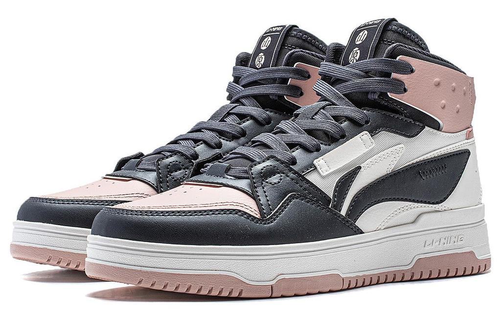 Li Ning Mountain Origin 2.0 Slip Resistant Abrasion Resistant High Top Skateboard Shoes Women's Dark Blue White Pink AGCT346-5