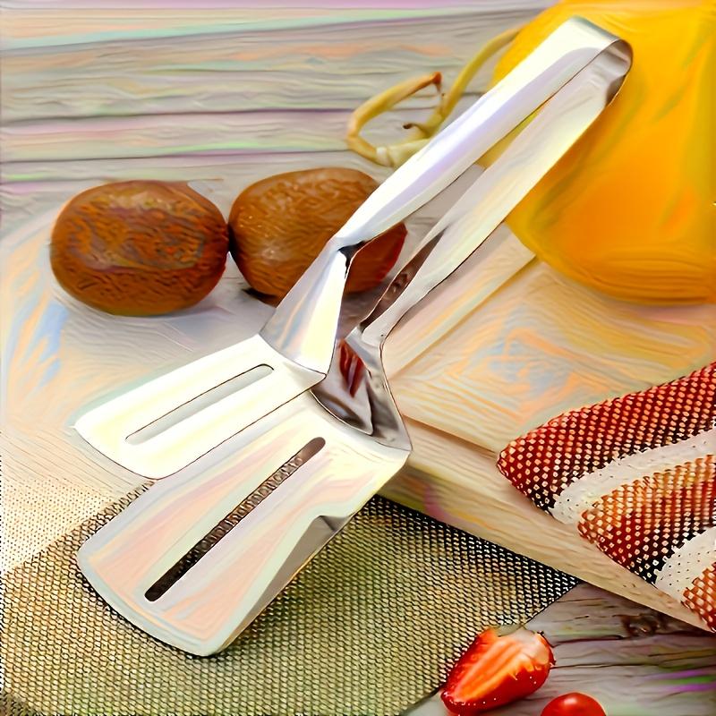 

1pc 2 - In - 1 Grip and Flip Spatula Tongs - Versatile Non - Stick for Home Kitchen, Good for Egg, French Toast, Omelet & Fish Cooking серебряный