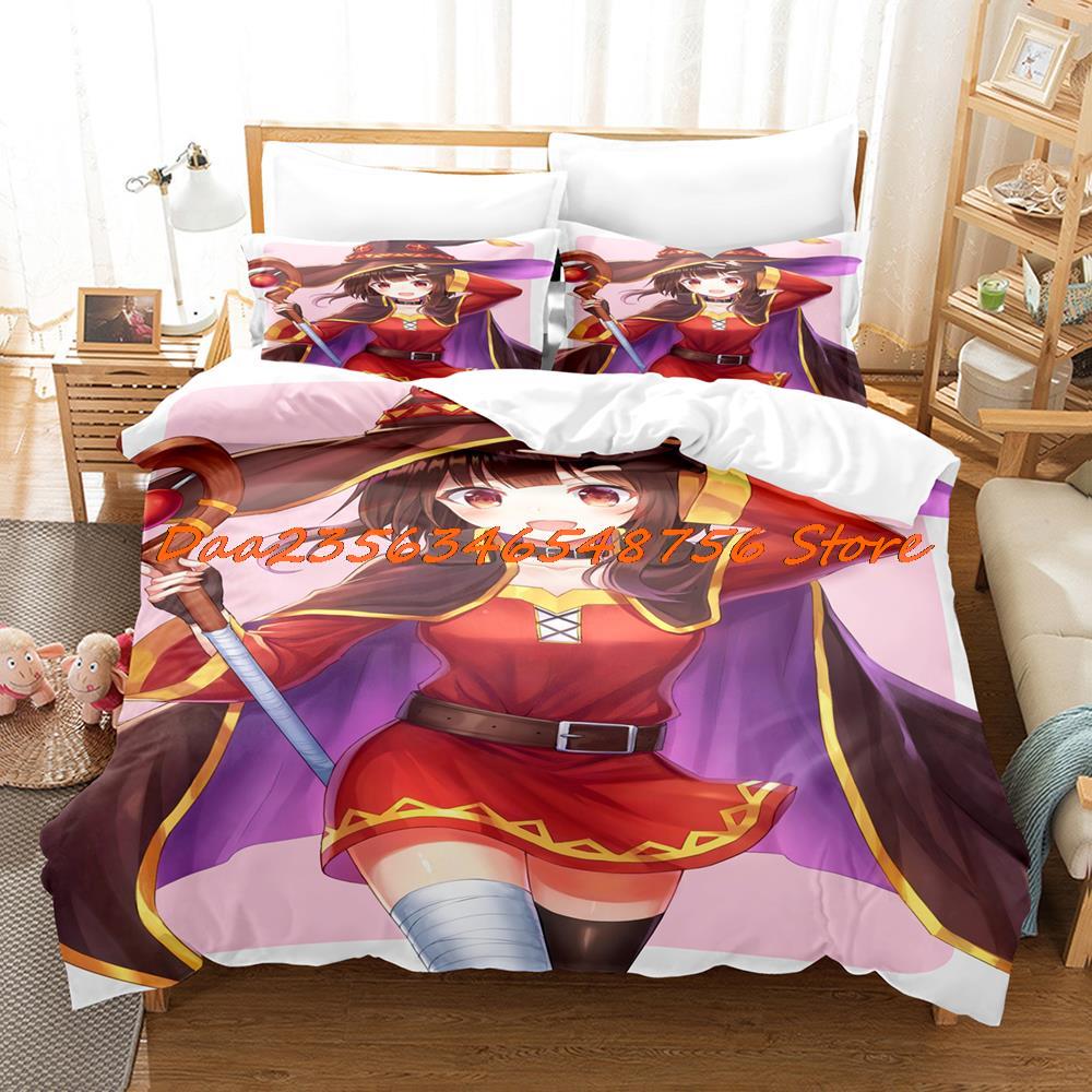 Megumin Konosuba Beding Set Single Twin Ful Quen King-Sized Dimensionsd Dimensions Bed Linen Set Aldult Kid Bedrom Duvetcover Sets 3D Anime Bed Shet