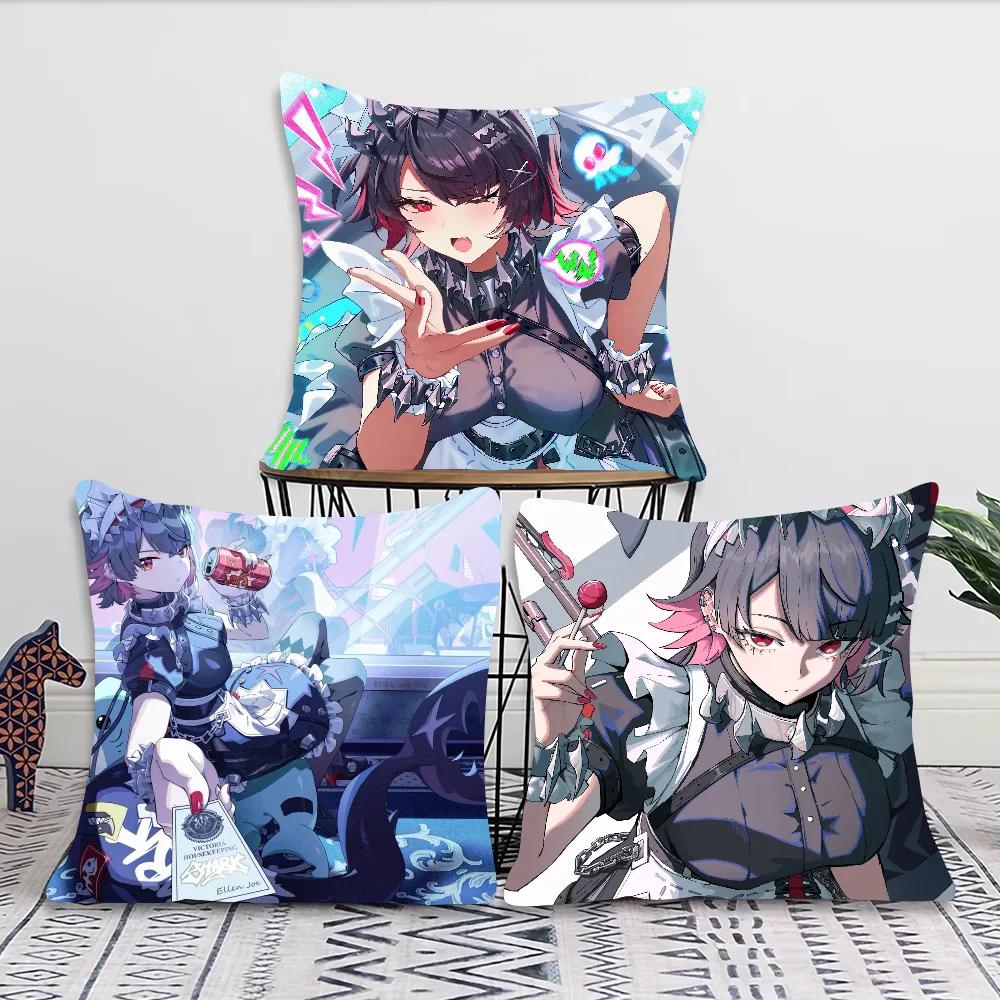 Spiel Zenless Zone Zero Ellen Joe Kissenbezug Quadratisches Kissen Schlafzimmer Sofa Freizeit Komfort Kissen Wohnzimmer Heimdekoration 40X40