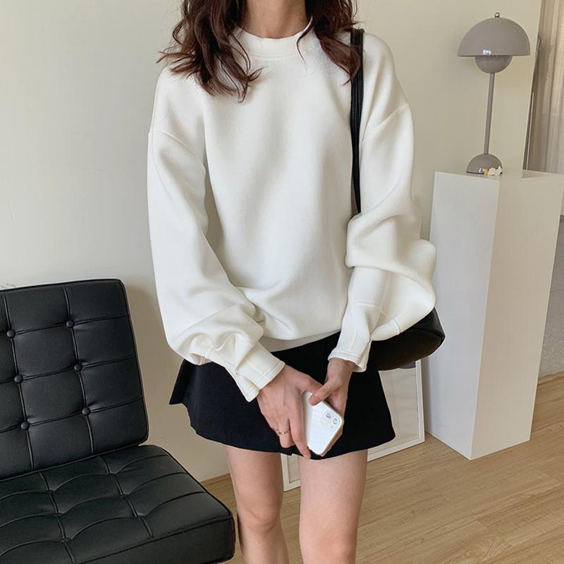 Solid Color Sweater Women's Space Cotton Loose Round Neck Long Sleeve Pullover Top