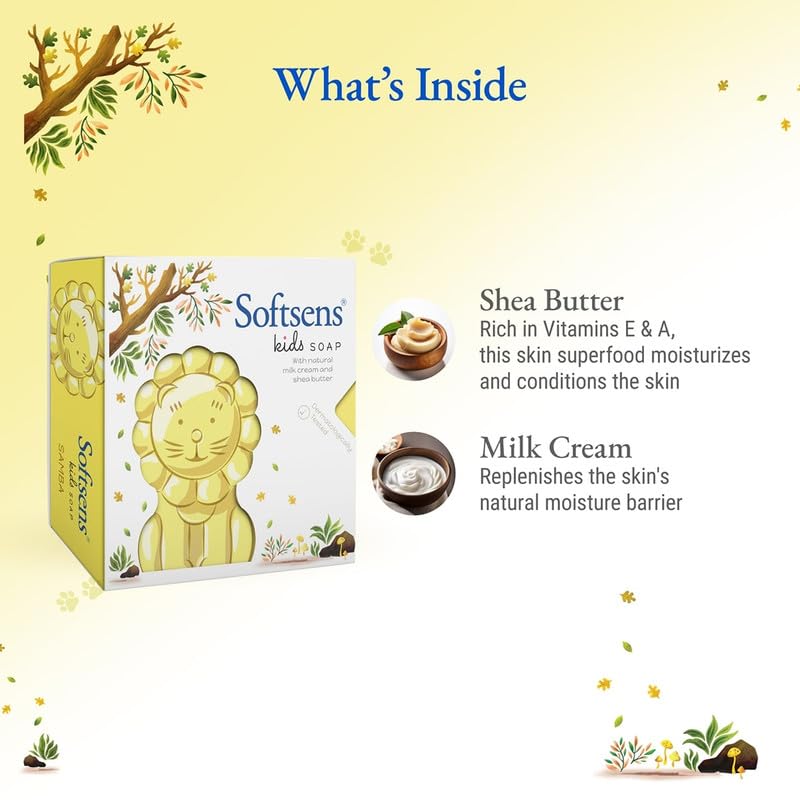 Softsens Kids Soap Samba 75G Gentle Nourishing Care With Shea Butter & Natural Milk Cream For Toddlers 2-10 Years Pack of 5 x 75g