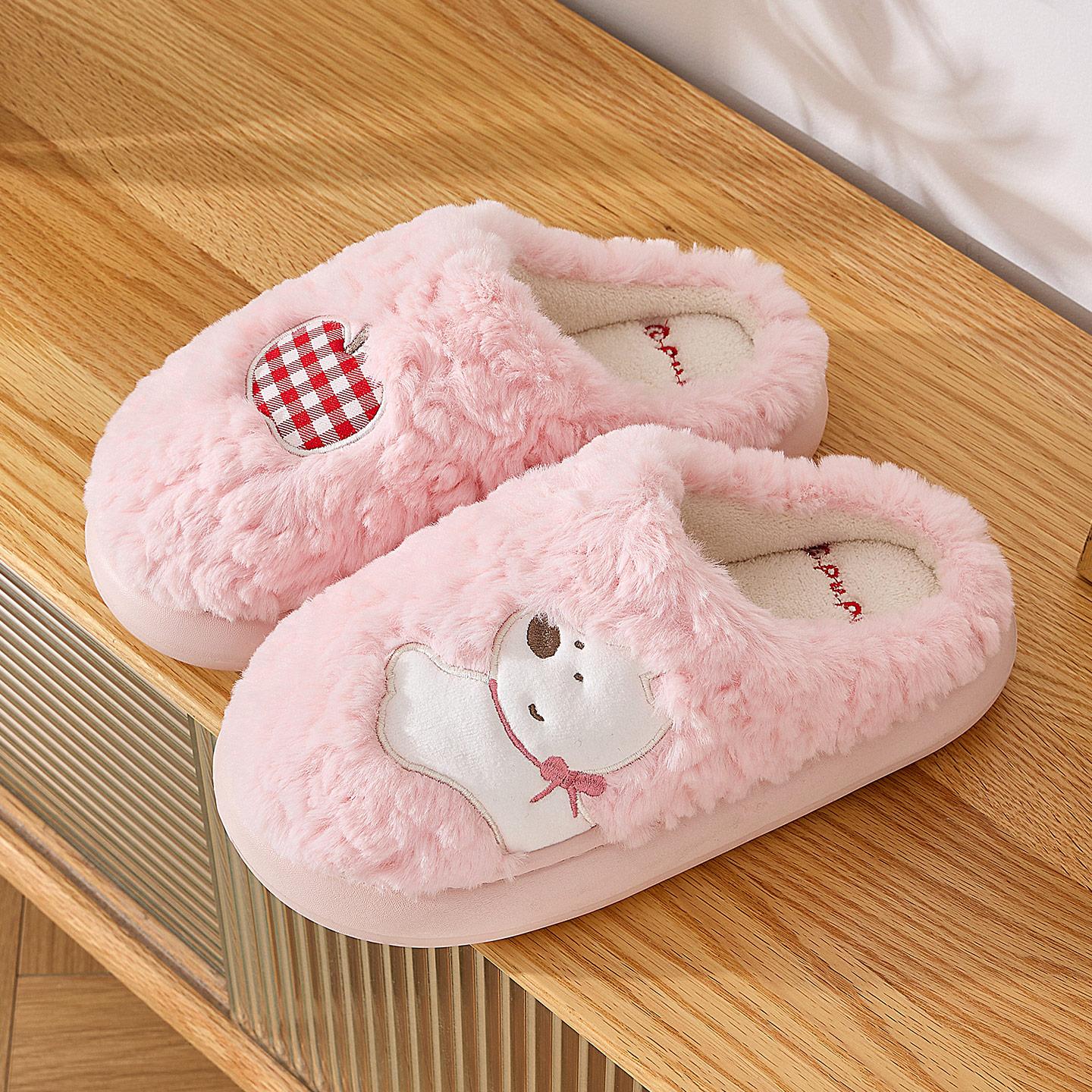 

Cute Women Home Slippers Plush Warm Thick Bottom Slides Breathable Soft Non-slip Slippers Indoor Outdoor Men Casual Slippers 36-37 розовый