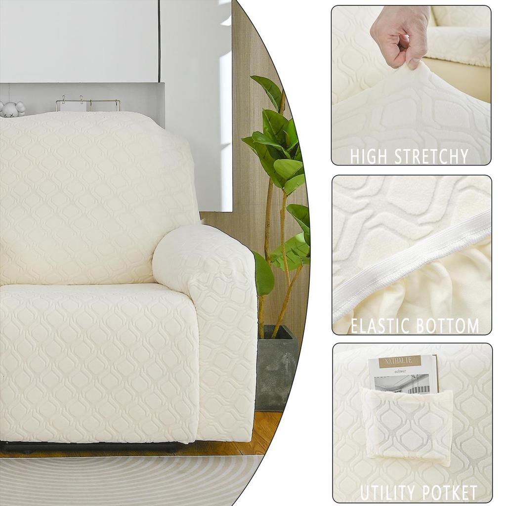 4-teiliger Stretch-Liegesessel-Überzug Jacquard-Liegesesselbezüge mit Seitentasche Rutschfest 1-Sitzer Sofa Möbelprotektoren