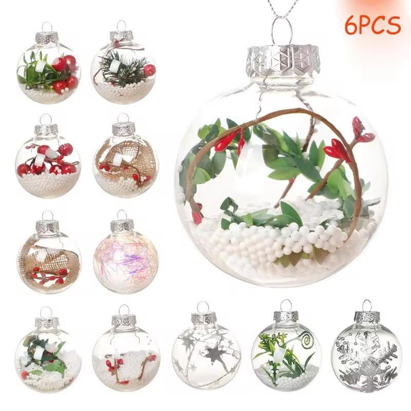 6/12Pack Transparent DIY Fillable Christmas Ornaments, 6cm Craft Plastic Balls, Festive Tree Decorations, Electric Holiday Decor