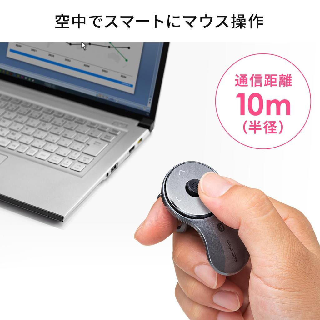 Sanwa Direct [Improved Operation] Bluetooth Ring Mouse, Rechargeable, Compatible with PowerPoint and Keynote, WindowsMac, 5-Button Finger Mouse,