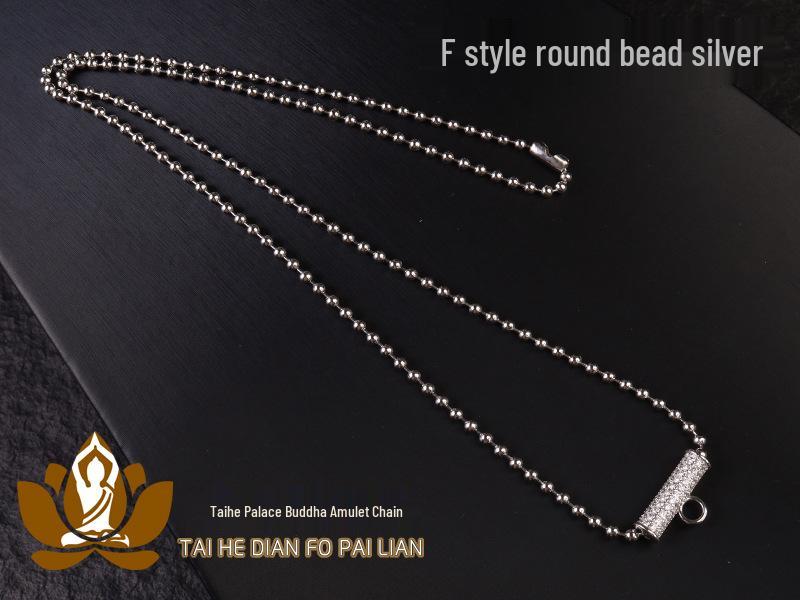 Thai Metal Buddha Amulet Necklace with Titanium Steel Beads, Curved Tubes, Micro-Paved Zircon, Nebula Eye, Butterfly, and Diamond-Set Chain.