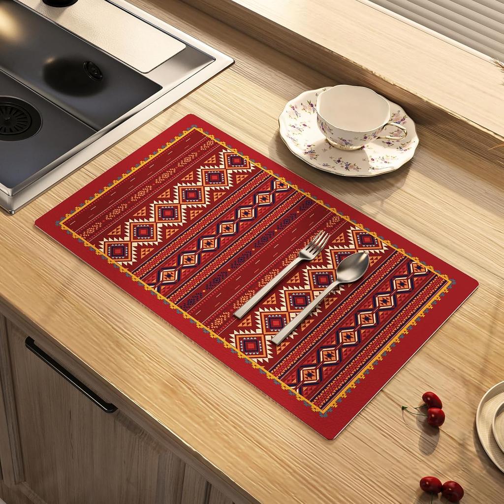 National Style Dish Drying Mat Absorbent Floral Coffee Rubber Backed Soft Silicone Bird Kitchen Draining for Bathroom Bar
