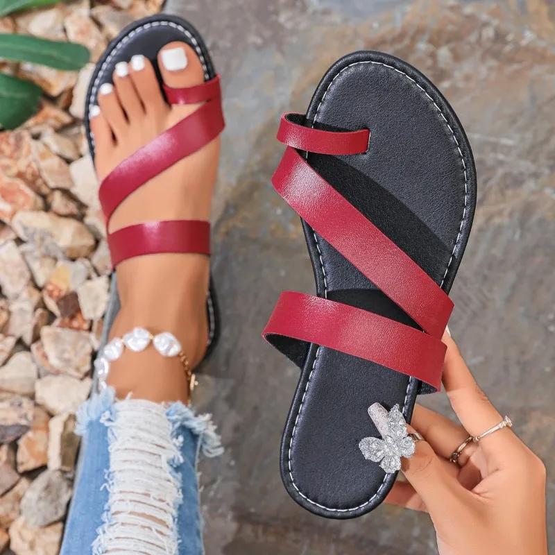 Fashion 2024 Summer Hot Selling Women's Shoes Fashionable Slip-on Flat Heel Women's Slippers Solid Color Casual Women's Beach Shoes
