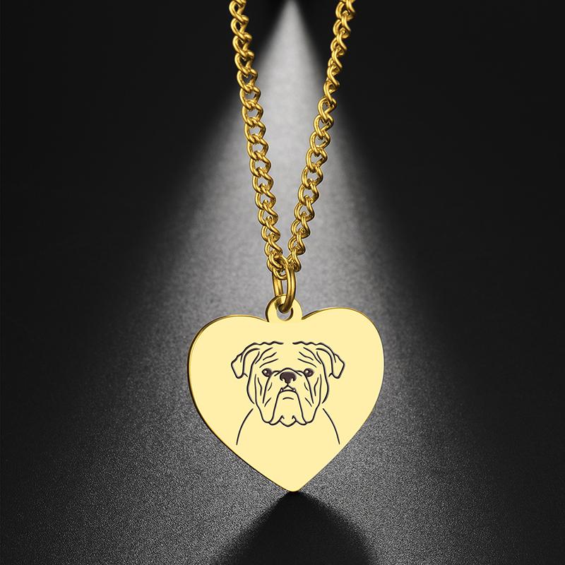 Dreamtimes Cute Pets Dogs Animal Lovely Spotted Dog Heart Pendant Handmade Bulldog Necklace For Women Men Jewelry Accessories