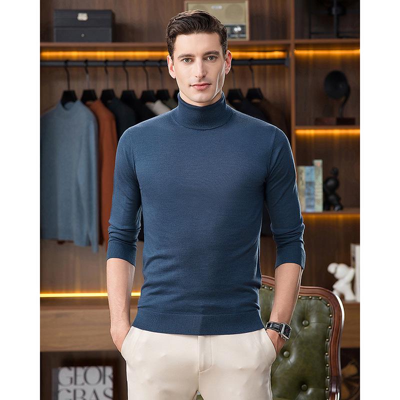 Men's High Neck Wool Sweater - Light Luxury, Solid Color, Brushed Fleece, Autumn/Winter Casual Knit