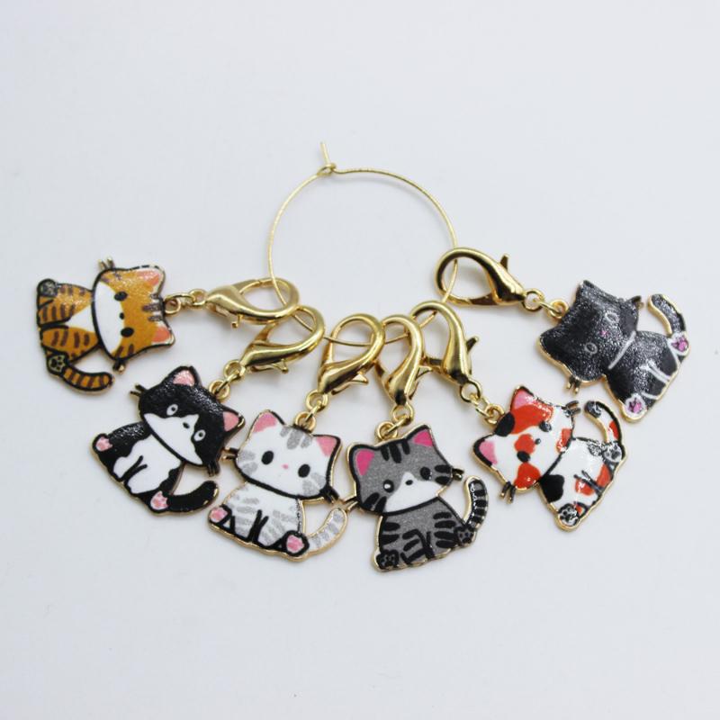 6PCs/Set Multicolor Cartoon Cute Cat Locking Knitting Stitch Markers Matel Crochet Latch DIY Removable Knitting Tool Accessories