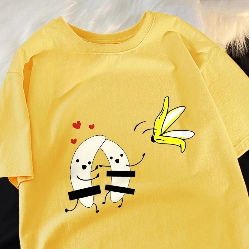 2026 New Unisexs Summer Tshirt 100 Cotton Banana Print Breathable Harajuku Style Casual Loosefit Shortsleeve Tee