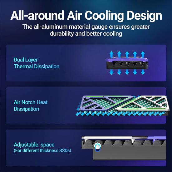 SSD Solid State Drive Cooling 2280 Heatsink Rapid M2 2280 NVMe Hard Disk Aluminum