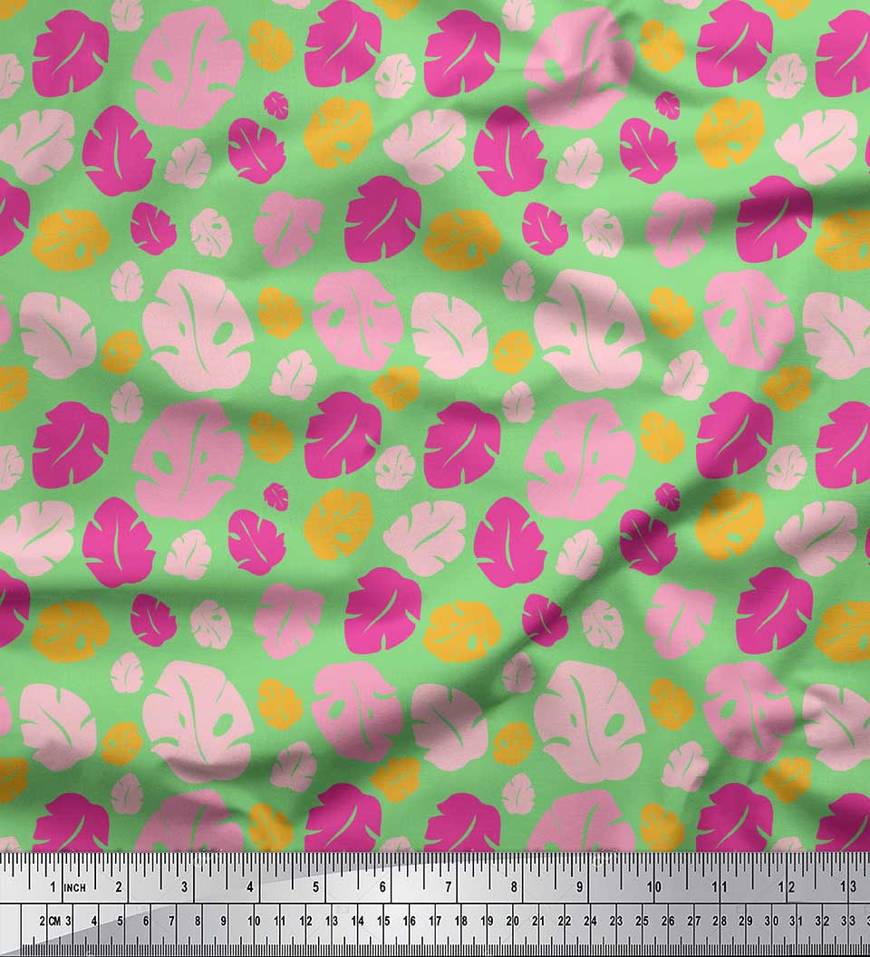 

Тканина Soimoi Brown Японський креп-сатин Листя монстери Принт Тканина на метр 42 дюйма 42 Inch Wide - Poly Crepe зелений