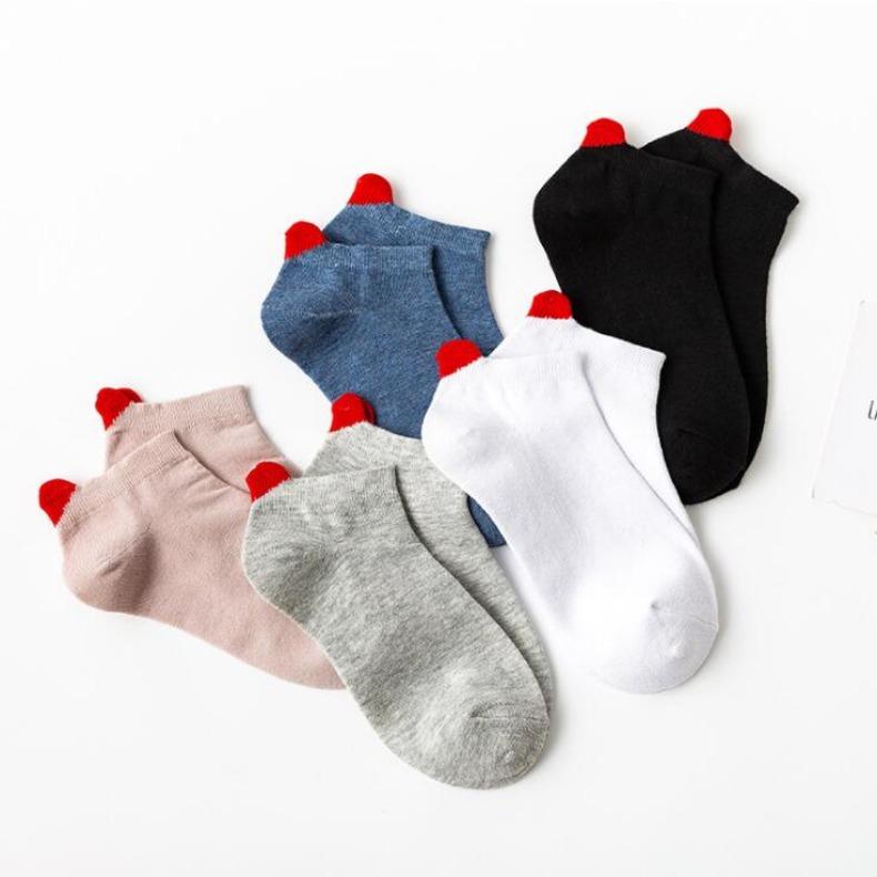 

5 пар новых женских хлопковых носков, розовые милые носки до щиколотки с сердечками, короткие женские носки, повседневные носки с красными сердечками для дам и девушек One Size