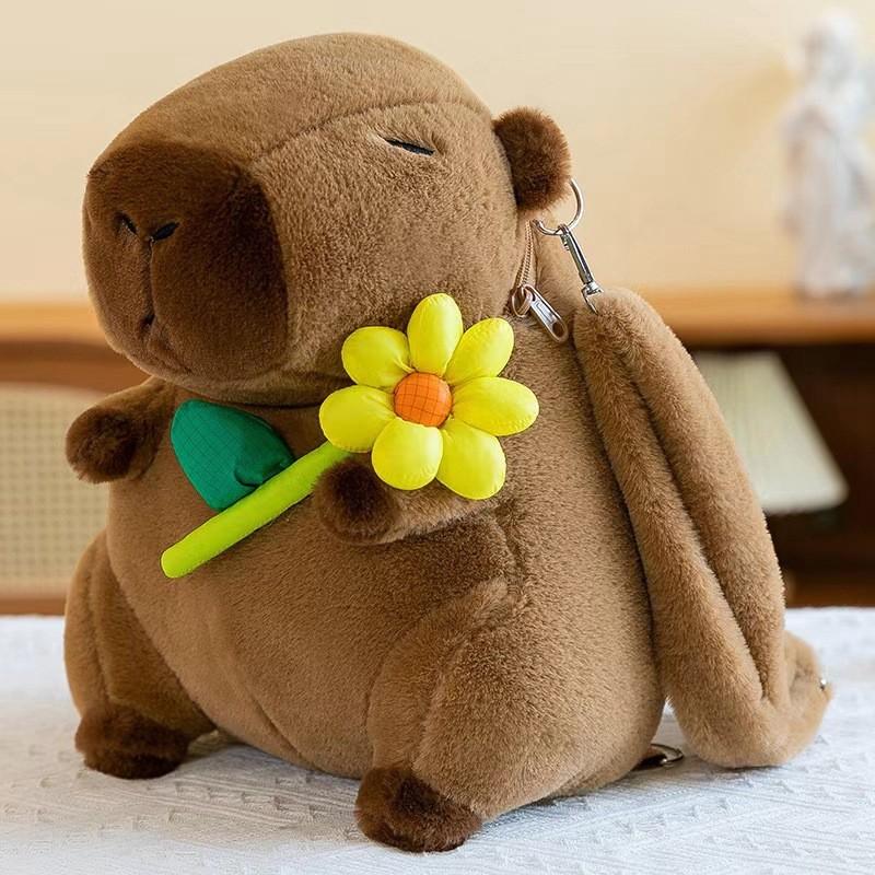 Designs Capybara Backpack Large Capacity Cartoon Animal Plush Doll Flower Bag