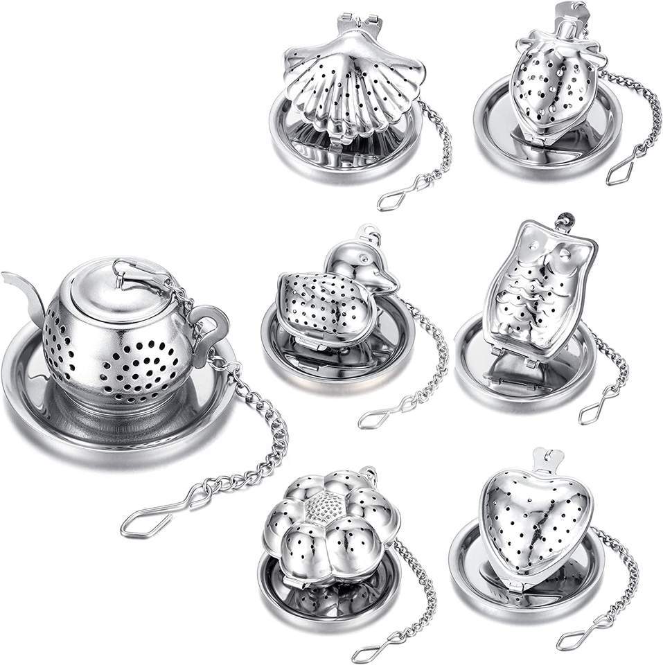 1Pc,Stainless Steel Chain Tea Leakage Owl Small Teapot House Bird Duck Shell Type Tea Filter Creative Tea Maker