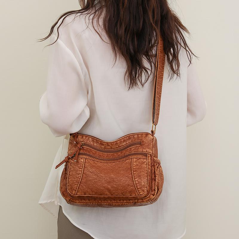 Borsa a tracolla vintage blu lavato per donna, borsa a spalla casual multitasche con ampia tracolla regolabile, borsa a tracolla di grande capacità