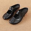 New Summer Retro Handmade Hollow Hole Shoes Mid-heel Casual Women's Slippers Mid-mother Soft Sole Shoes