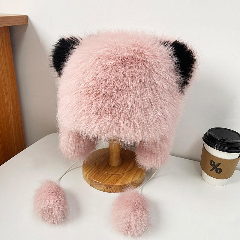 

Милый плюшевый медведь женская зимняя имитация меха утолщенная теплая защита ушей холодная шапка для улицы от холода шапка для головы 56-60 (cotton inside)