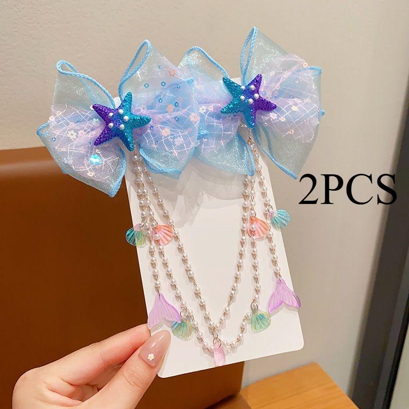 1/2PCS. Girls' Mermaid Hair Accessories: Dreamy Forehead Chains, Princess Tassel Clips & Shell Ear Cuffs,  Adorable  Ornaments